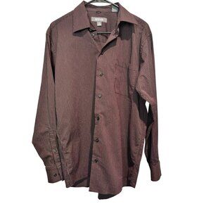 Kenneth Cole Reaction Men's Burgundy & Black Stripped Slim Fit Long Sleeve Shirt